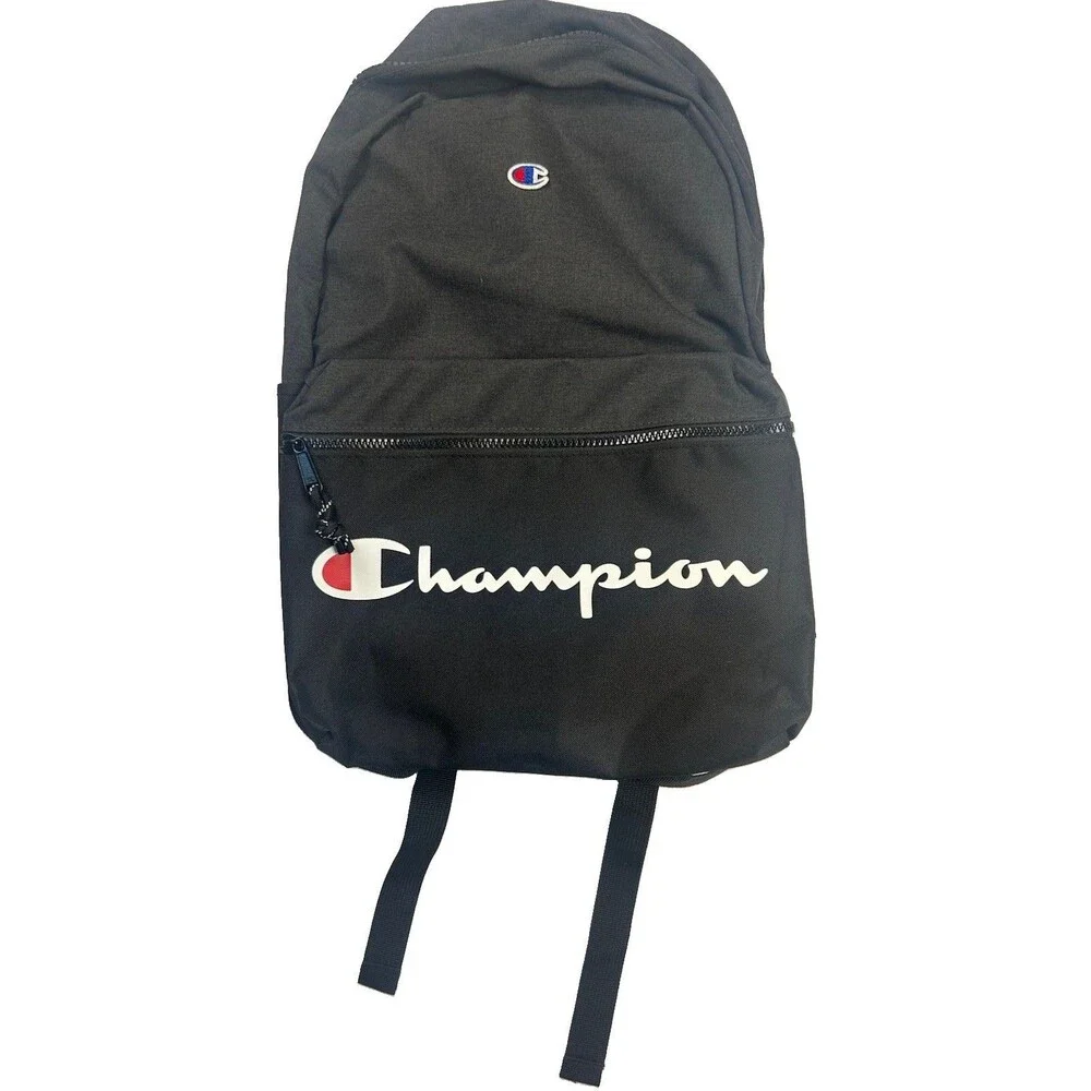 Champion Black Backpack Big Script Logo School Travel Bookbag Laptop Sleeve